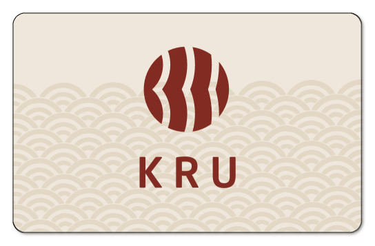kru logo over off white background